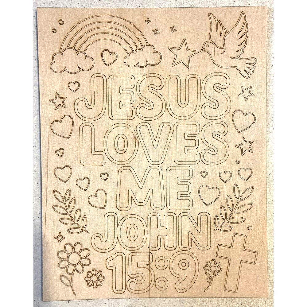 Wood Coloring Board - 1/8" Plywood - 7x9 - Jesus Loves Me - S619